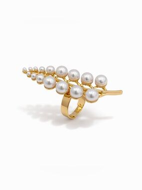 Gold Pearl Leaf Statement Ring - Women Jewelry